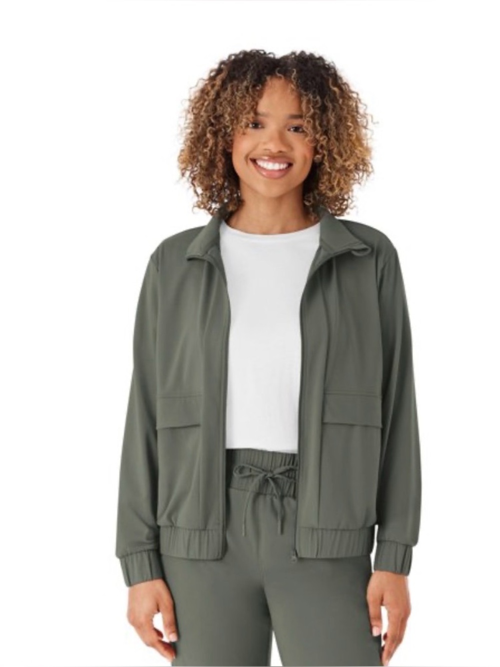 Women's Green Bomber Travel Jacket with Pockets